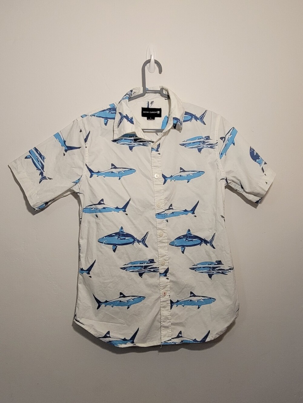 Boy's White Shirt with Blue Shark Pattern